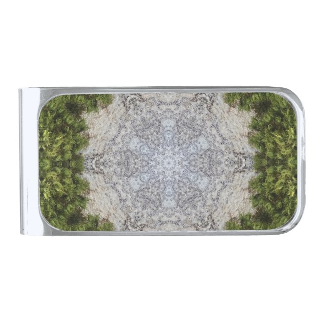 Green Moss & Earth Nature Art Silver Finish Money Clip (Front)