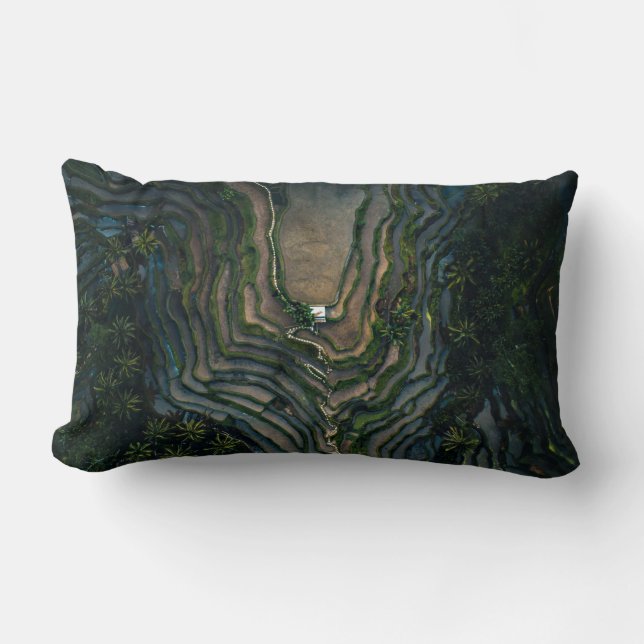 Green moss on black rock lumbar pillow (Front)