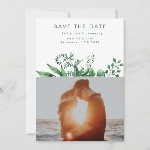 Green Moss Sage Tropical Modern Watercolor Wedding Save The Date