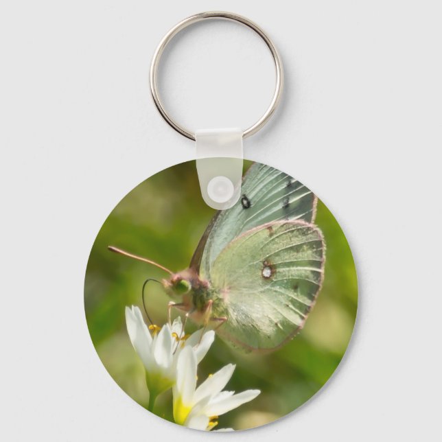 Green Moth on False Garlic Apparel and Gifts Keychain (Front)