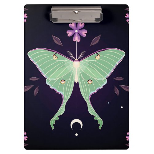 Green Moth Purple Flower  Moth Clipboard