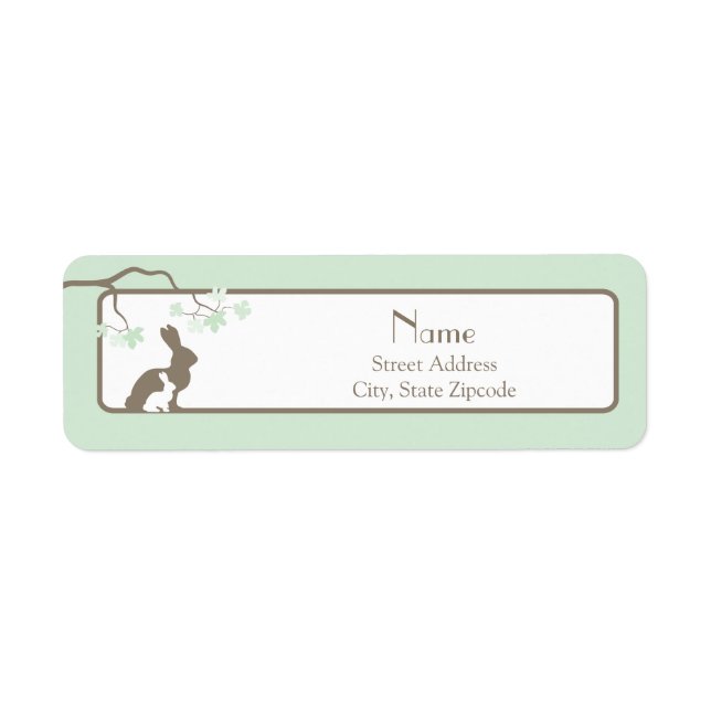 Green Mother and Baby Bunny Address Label (Front)