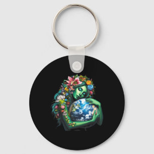 Green Mother Earth Day Gaia Save Our Planet Women Keychain