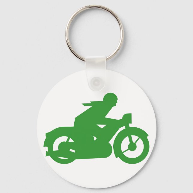 Green Motorbiker Sign Keychain (Front)
