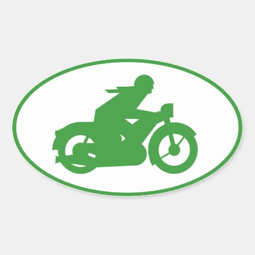 Green Motorbiker Sign Oval Sticker