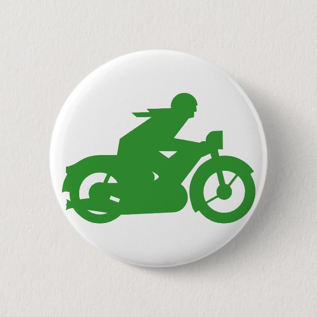Green Motorbiker Sign Pinback Button (Front)