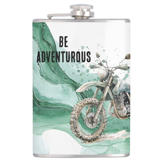 Green Motorcycle Adventure Flask (Front)