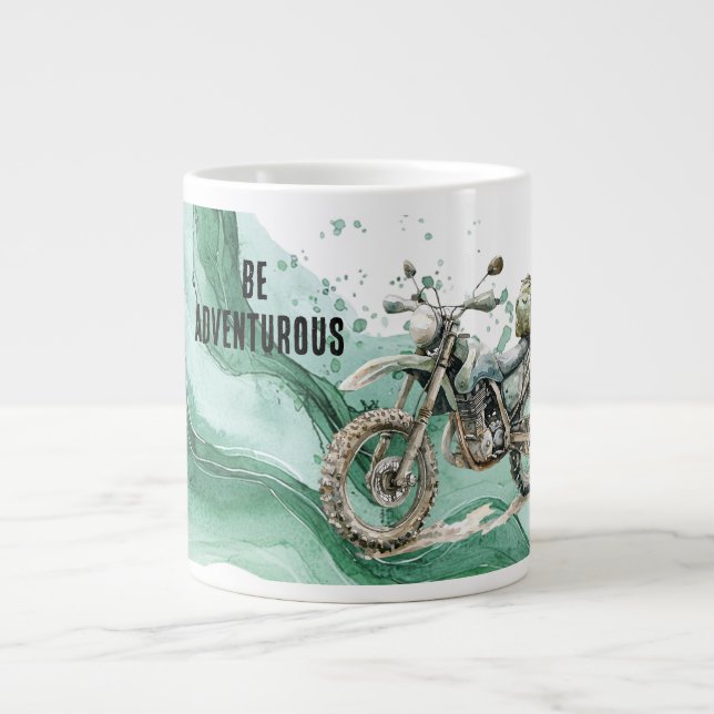 Green Motorcycle Adventure Giant Coffee Mug (Front)