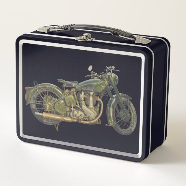 Green Motorcycle Metal Lunch Box (Front)