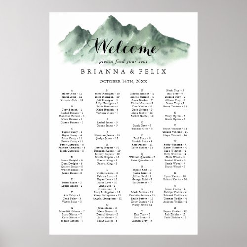 Green Mountain Country Alphabetical Seating Chart