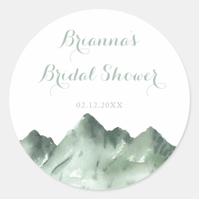 Green Mountain Country Bridal Shower Favor  Classic Round Sticker (Front)