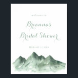 Green Mountain Country Bridal Shower Welcome  Poster<br><div class="desc">This green mountain country bridal shower welcome poster is perfect for a rustic wedding shower. The design features a watercolor hand-painted green mountain,  inspiring a countryside theme.</div>