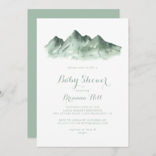 Green Mountain Country Calligraphy Baby Shower  Invitation