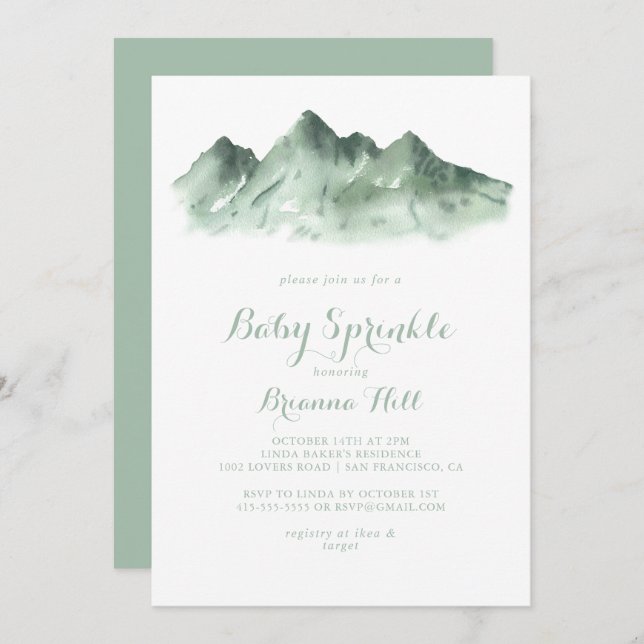 Green Mountain Country Calligraphy Baby Sprinkle  Invitation (Front/Back)