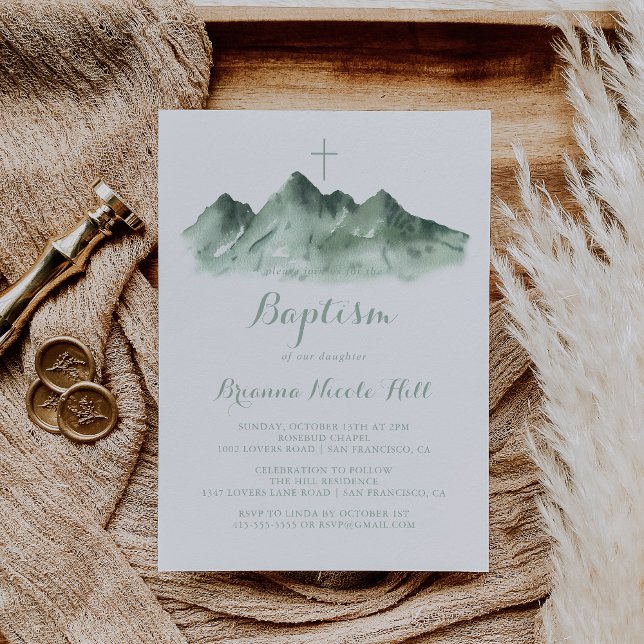Green Mountain Country Calligraphy Baptism  Invitation (Creator Uploaded)
