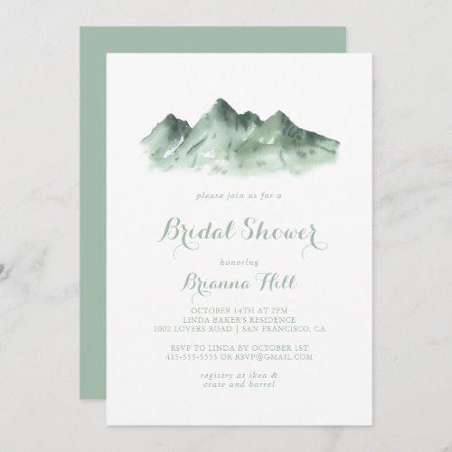 Green Mountain Country Calligraphy Bridal Shower  Invitation