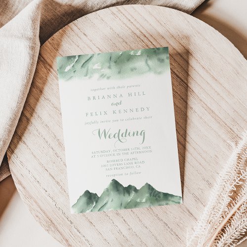 Green Mountain Country Calligraphy Wedding  Invitation