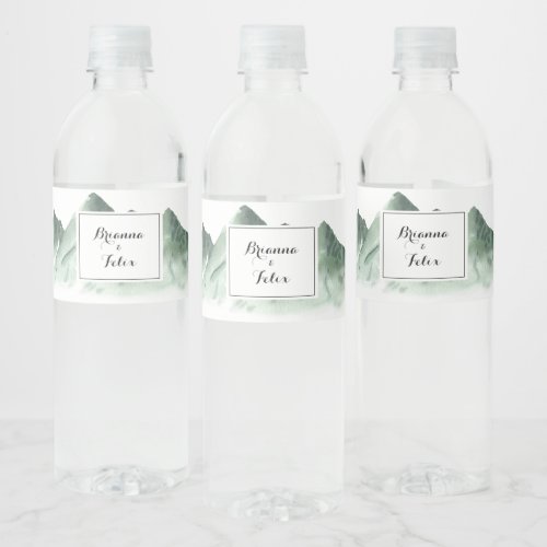 Green Mountain Country Calligraphy Wedding  Water Bottle Label