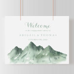 Green Mountain Country Engagement Party Welcome Poster<br><div class="desc">This green mountain country engagement party welcome poster is perfect for a rustic engagement celebration. The design features a watercolor hand-painted green mountain, inspiring a countryside theme.
Make this poster your own by adding the name of the bride and groom, and the date of the engagement.</div>