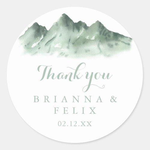 Green Mountain Country Thank You Wedding Favor Classic Round Sticker