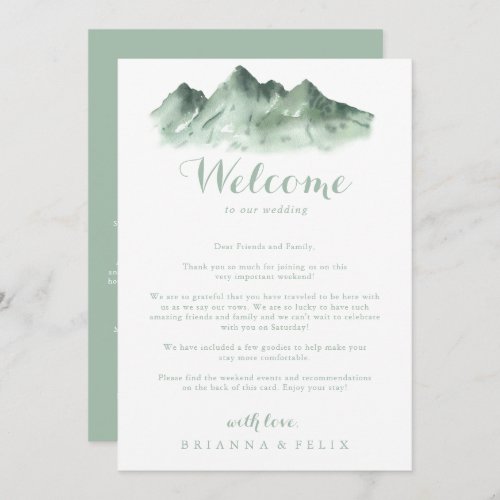 Green Mountain Country Wedding Welcome Letter