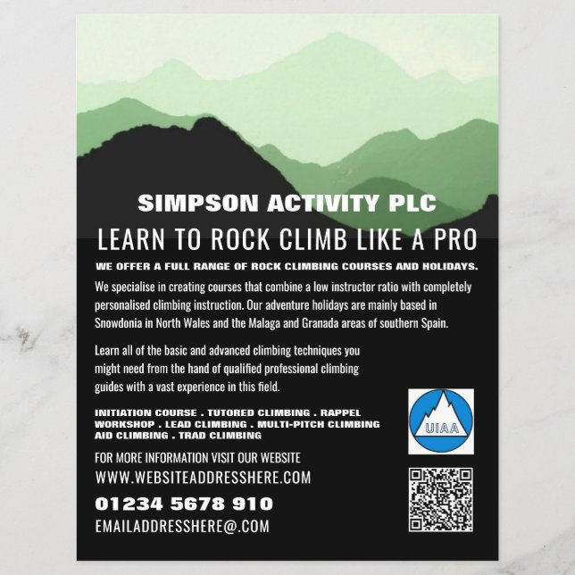 Green Mountain Landscape, Hiking & Climbing Advert Flyer (Front)