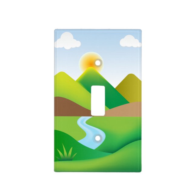 Green Mountain Landscape With River Light Switch Cover (Front)