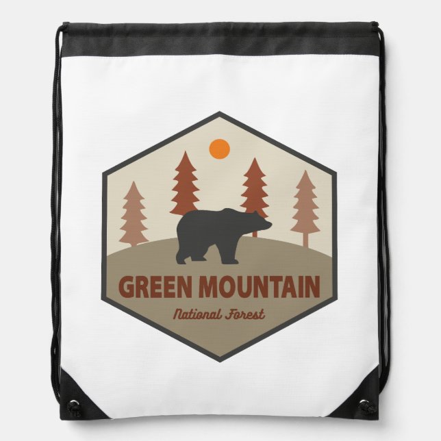 Green Mountain National Forest Bear Drawstring Bag (Front)