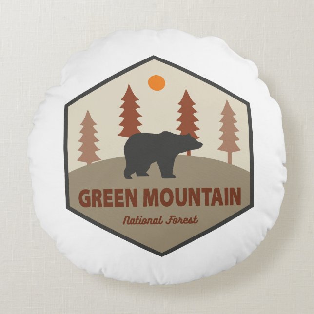 Green Mountain National Forest Bear Round Pillow (Front)
