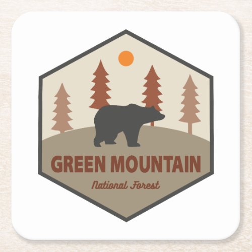 Green Mountain National Forest Bear Square Paper Coaster