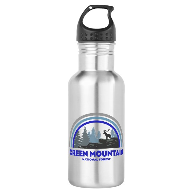 Green Mountain National Forest Rainbow Deer Stainless Steel Water Bottle (Front)