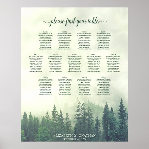 Green Mountain Pine Trees 13 Table Seating Chart