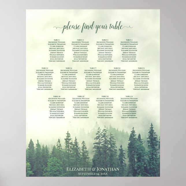 Green Mountain Pine Trees 13 Table Seating Chart (Front)