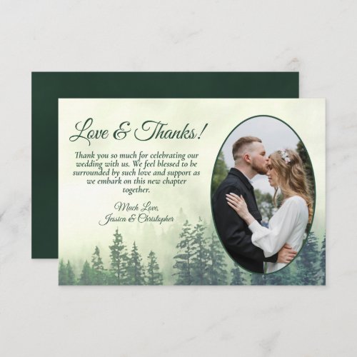 Green Mountain Pine Trees Rustic Wedding Photo Thank You Card