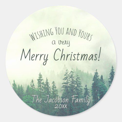 Green Mountain Pines Festive Merry Christmas Classic Round Sticker