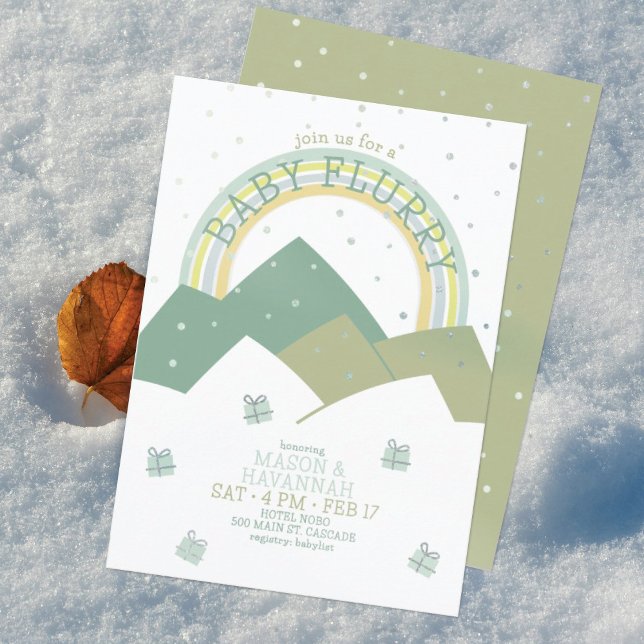 Green Mountain Snow Flurry Baby Shower Invitation (Creator Uploaded)