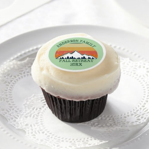 Green Mountain Sunset Forest Family Reunion Party Edible Frosting Rounds