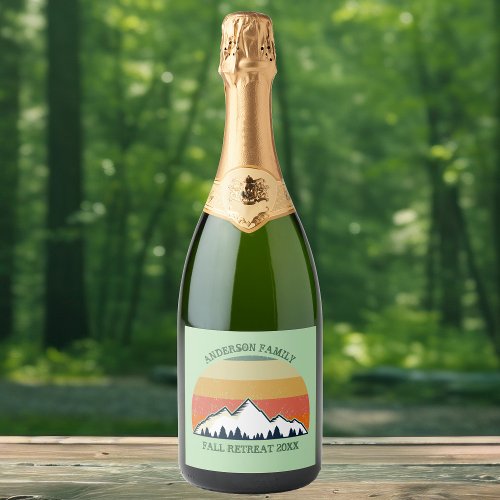 Green Mountain Sunset Forest Family Reunion Party Sparkling Wine Label