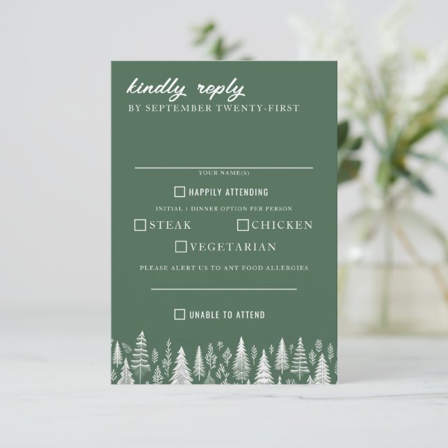 Green Mountain Wedding Food Choices RSVP Card (Standing Front)