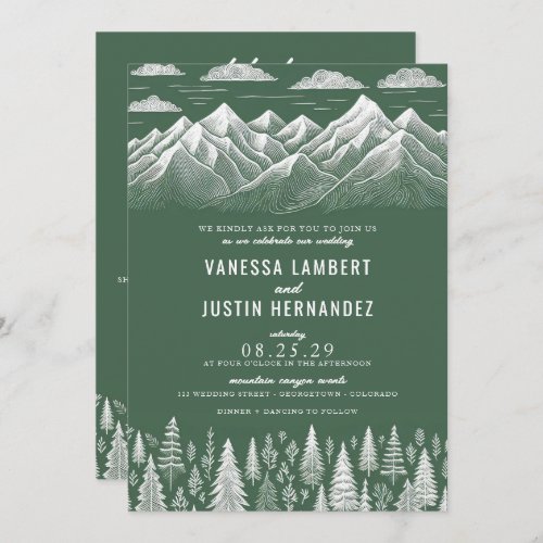 Green Mountain Wedding Invitation with Details