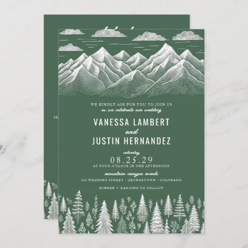 Green Mountain Wedding Invitation with QR Code