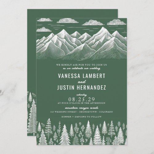 Green Mountain Wedding Invitation with QR Code