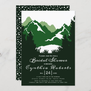 Green mountains and conifers wedding bridal shower invitation