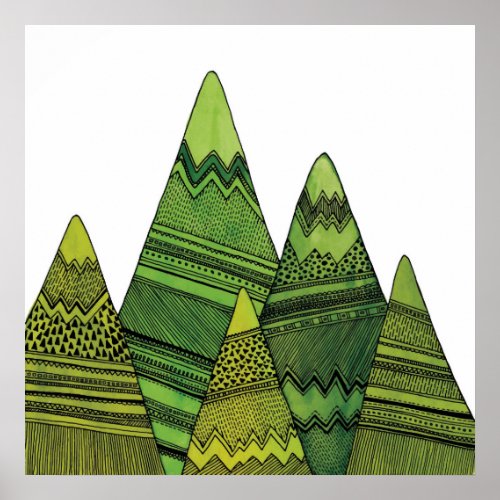 Green mountains Modern abstract art Nature Poster