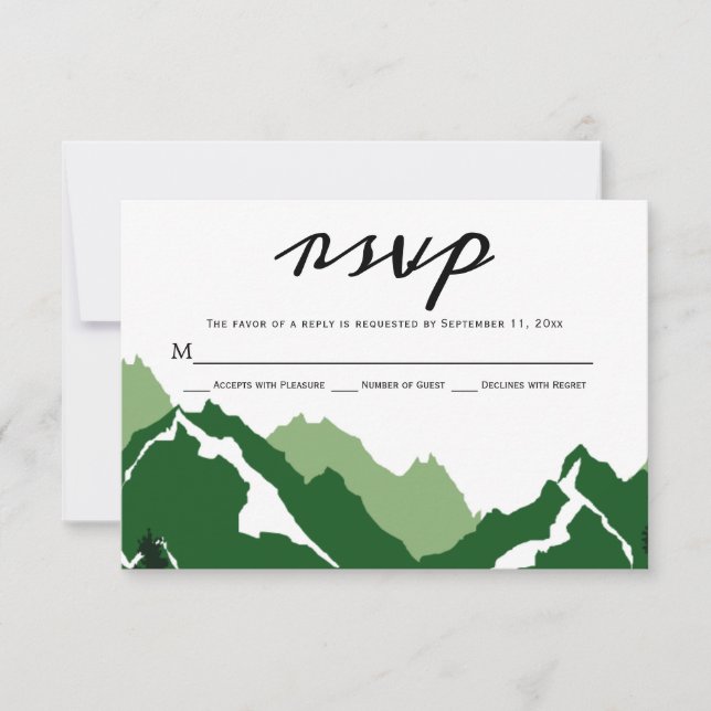 Green mountains wedding RSVP response card (Front)