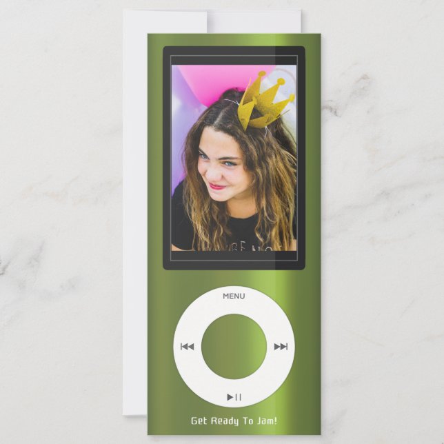 Green MP3 Music Player Birthday Invitation (Front)