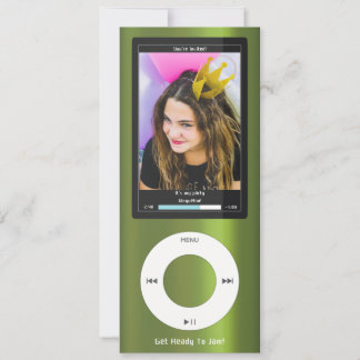 Green MP3 Music Player II Birthday Invitation