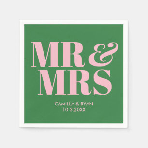 Green Mr & Mrs Personalized Wedding Napkins