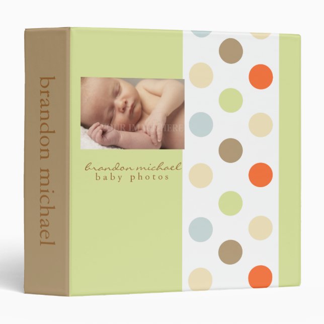 Green & Multi Colored Dots 3 Ring Binder (Front/Spine)