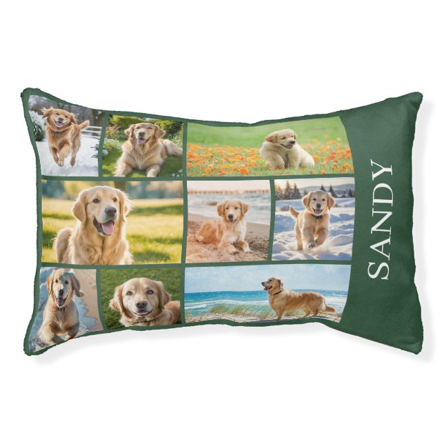 Green Multi Photo Collage Personalized Dog Pet Bed (Front)